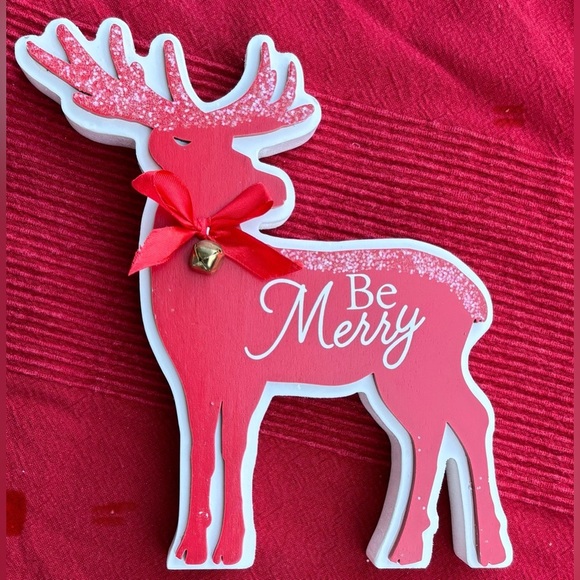 NWT “be merry” reindeer free standing Christmas Xmas wood table top decor - Picture 3 of 4